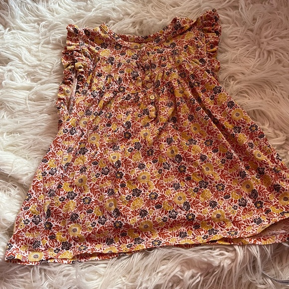 LOFT Vintage Island Floral Ruffle Henley Top Size LP - Picture 2 of 6